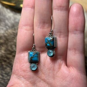 Sterling silver turquoise and blue topaz earrings